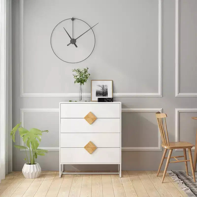 Modern Sideboard Buffet with Four Drawers, Adjustable Shelves, and Square Handles for Dining and Living Room