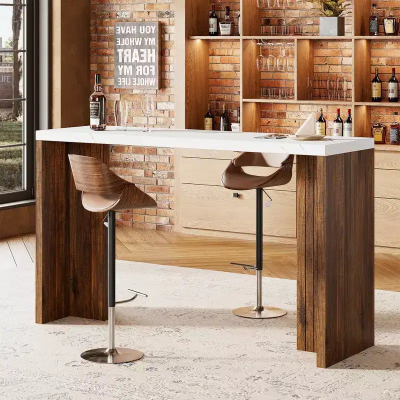 Table de bar 55 po pour 4-6 personnes, table de pub à hauteur de comptoir avec plateau extra épais