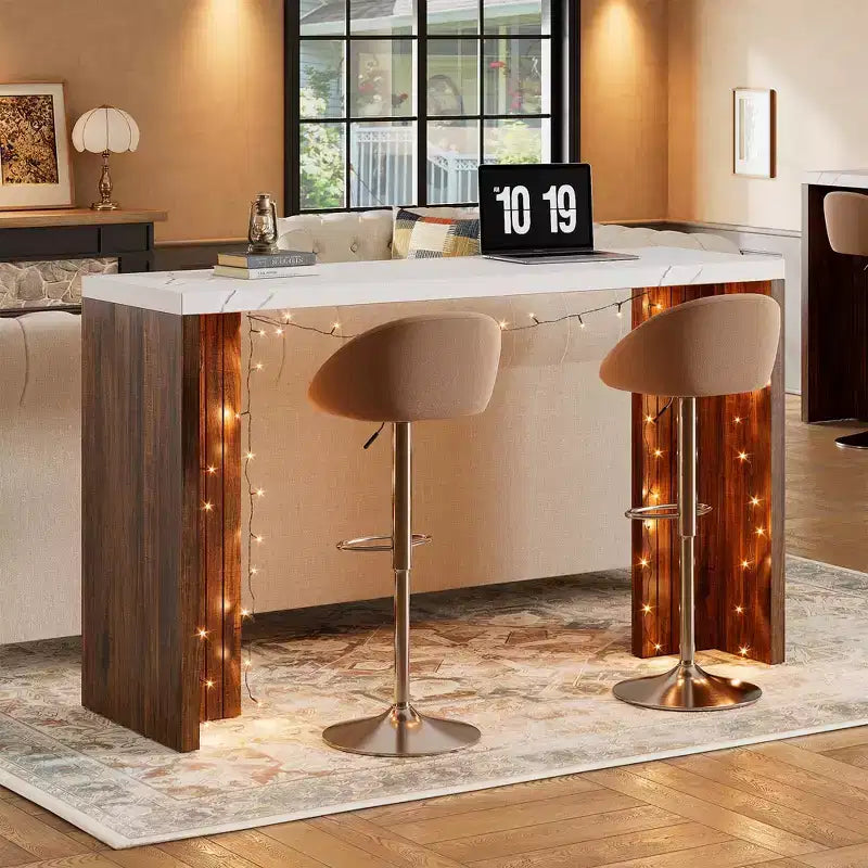 Table de bar 55 po pour 4-6 personnes, table de pub à hauteur de comptoir avec plateau extra épais
