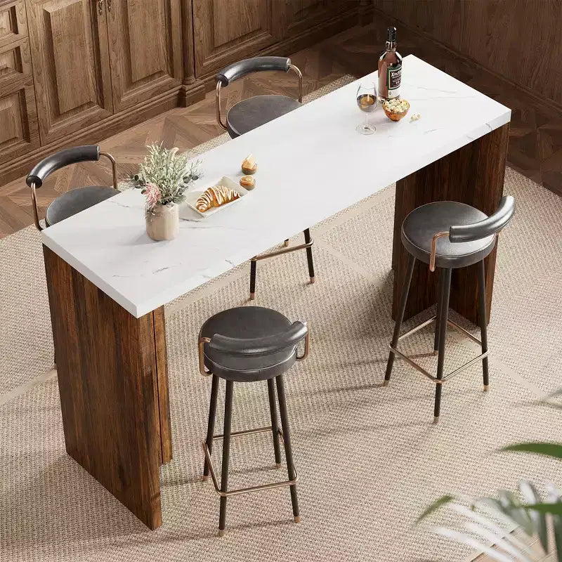 Table de bar 55 po pour 4-6 personnes, table de pub à hauteur de comptoir avec plateau extra épais