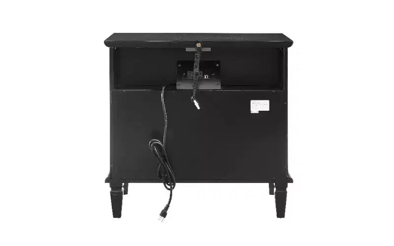 Table de chevet moderne du milieu du siècle avec station de charge, petite table d'appoint vintage à 2 tiroirs avec rangement ouvert, table de bout à pilastres cannelés