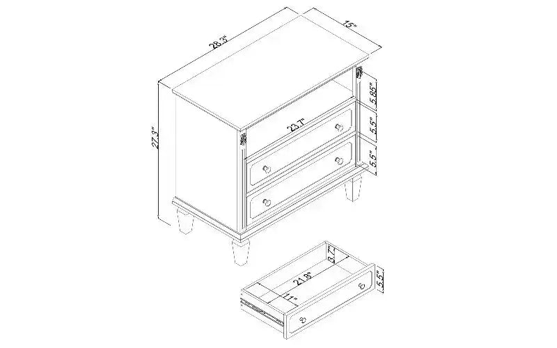 Table de chevet moderne du milieu du siècle avec station de charge, petite table d'appoint vintage à 2 tiroirs avec rangement ouvert, table de bout à pilastres cannelés