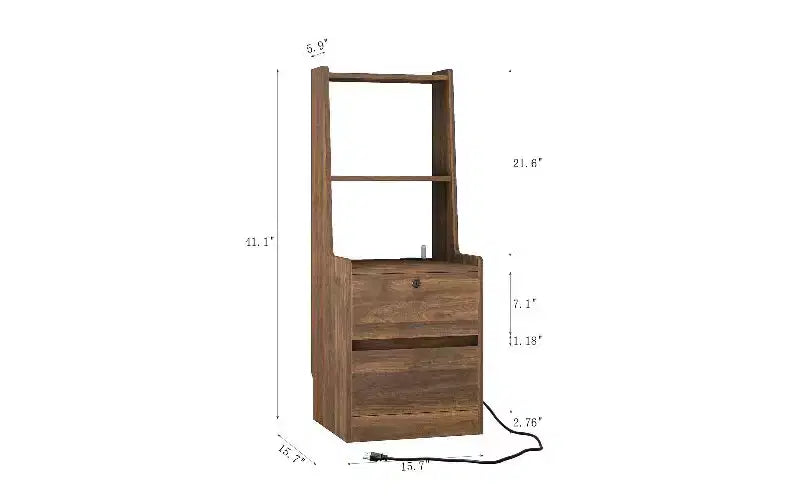 Table de chevet haute avec veilleuse et station de recharge, Table d'appoint avec étagère, Tables de chevet modernes avec meuble de rangement pour chambre à coucher