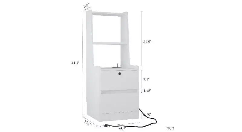 Table de chevet haute avec veilleuse et station de recharge, Table d'appoint avec étagère, Tables de chevet modernes avec meuble de rangement pour chambre à coucher
