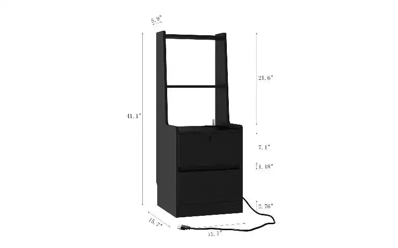 Table de chevet haute avec veilleuse et station de recharge, Table d'appoint avec étagère, Tables de chevet modernes avec meuble de rangement pour chambre à coucher