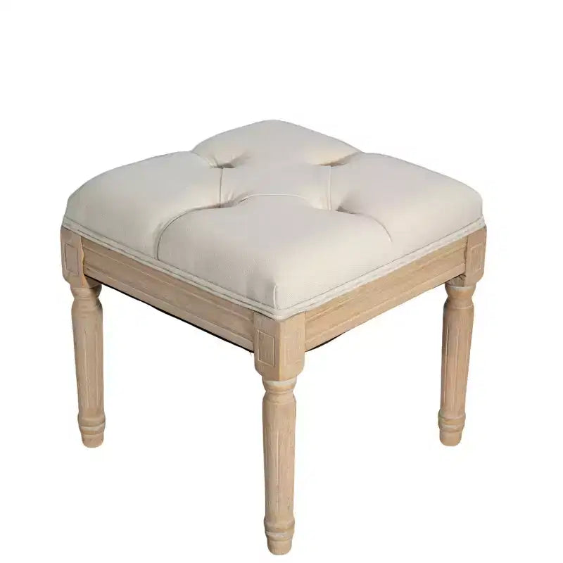 Petit banc rembourré, pouf rustique carré capitonné, tabouret de coiffeuse, cube de 40 cm, beige