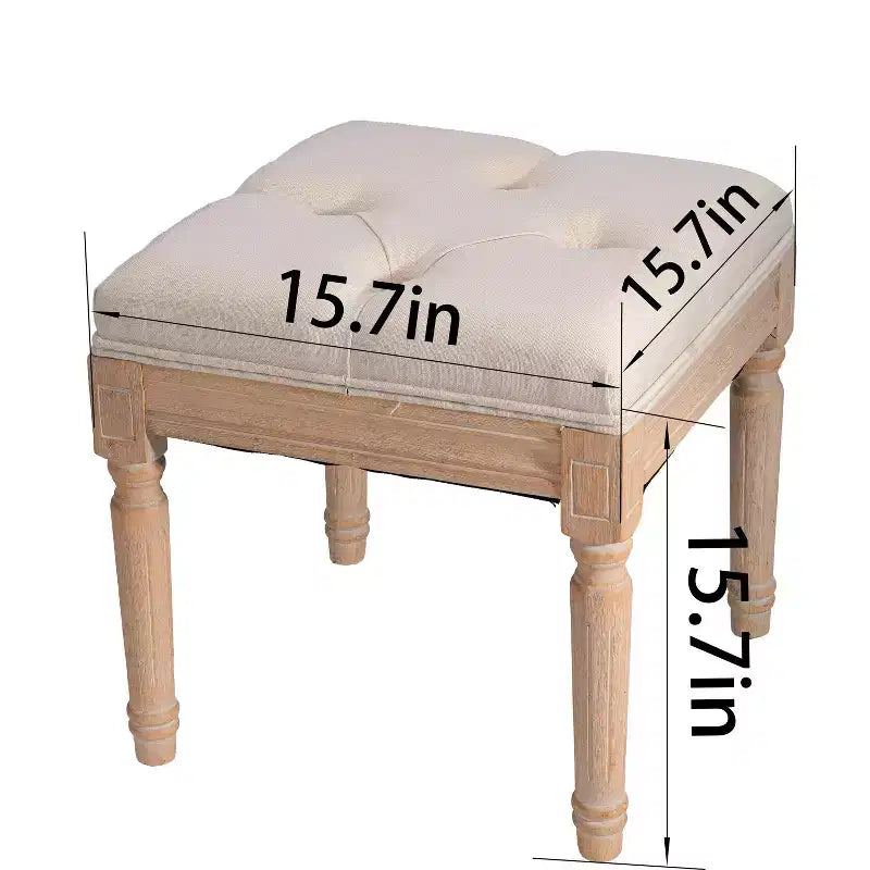Petit banc rembourré, pouf rustique carré capitonné, tabouret de coiffeuse, cube de 40 cm, beige