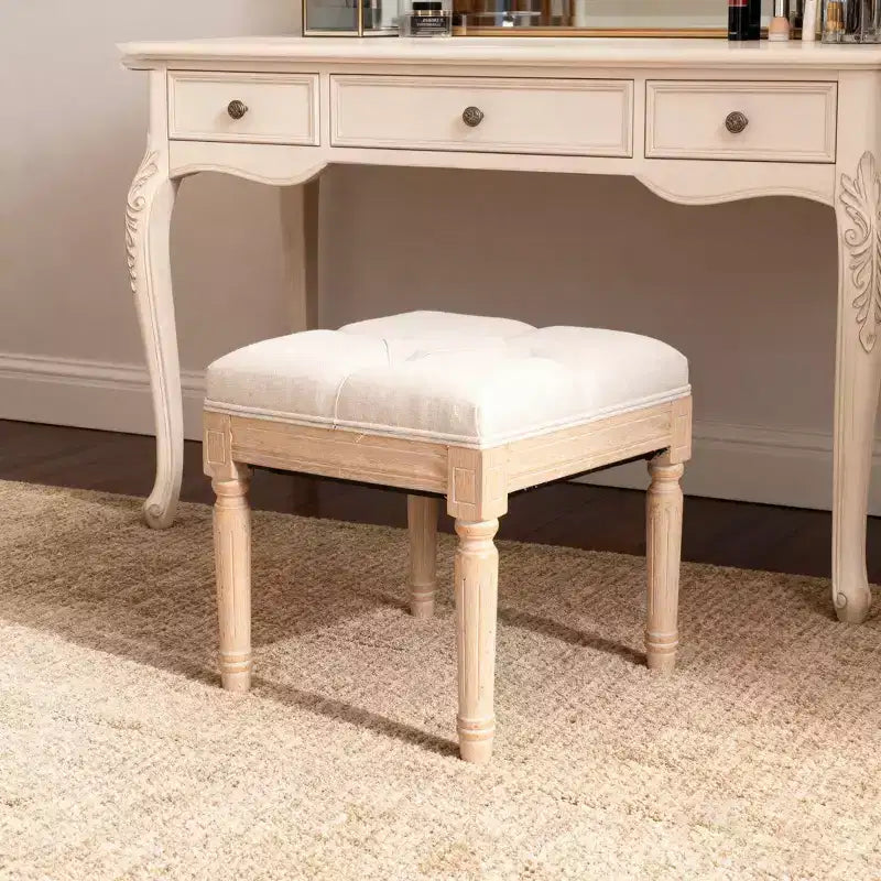Small Padded Bench, Square Upholstered Rustic Ottoman, Vanity Stool, 15.75 Cube, Beige