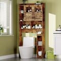 Over The Toilet Storage Cabinet with Doors,67.4in Bathroom Organizer with Adjustable Shelves & Glass Front, Freestanding Toilet Cabinet for Laundry
