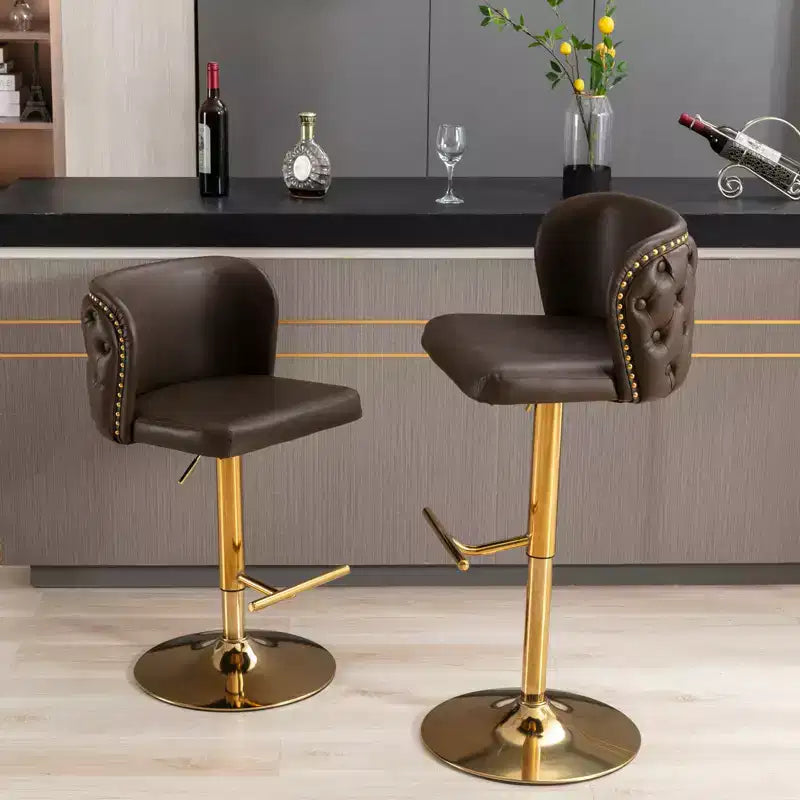 Lot de 2 tabourets de bar, chaises de comptoir en PU avec clous dorés et base pivotante, tabourets de cuisine réglables en hauteur pour îlot de cuisine