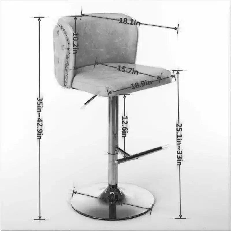 2Pcs Bar Stool Set, PU Upholstered Counter Chairs with Gold Nailheads and Base Swivel Kitchen Island Chairs, Adjustable Height