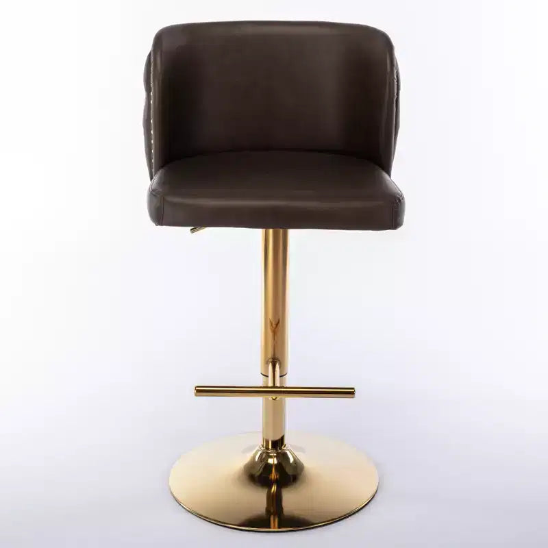2Pcs Bar Stool Set, PU Upholstered Counter Chairs with Gold Nailheads and Base Swivel Kitchen Island Chairs, Adjustable Height