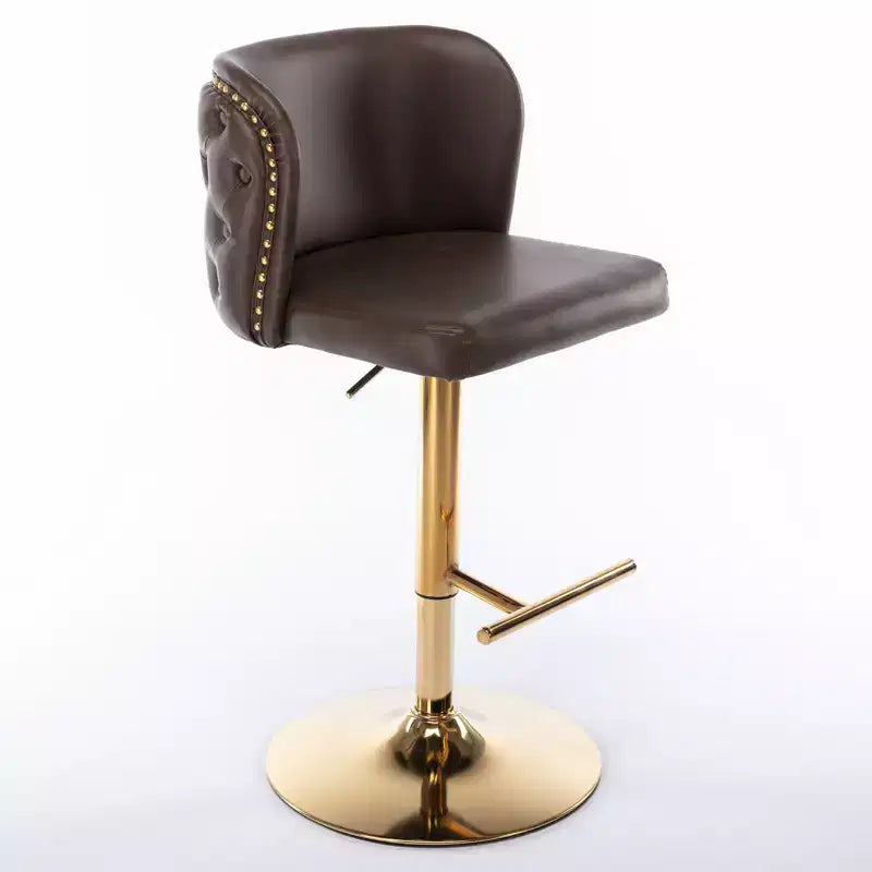 Lot de 2 tabourets de bar, chaises de comptoir en PU avec clous dorés et base pivotante, tabourets de cuisine réglables en hauteur pour îlot de cuisine