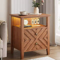 COZONY Farmhouse Nightstand with 2 Drawers, Rustic Bedside Table Open Shelf Wooden Legs for Bedroom Living Room Office,Not electrified.