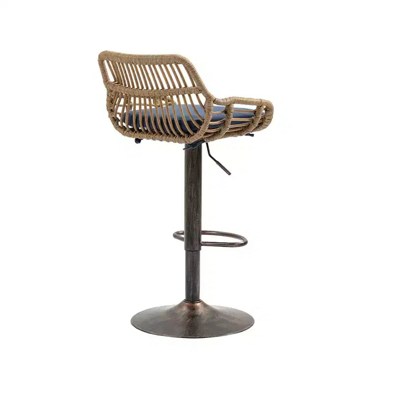 Swivel Rattan Bar Stools Set of 2 - Adjustable Height Metal Base Chairs for Kitchen and Dining Room in Beige