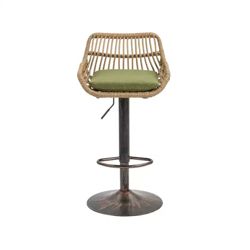 Swivel Rattan Bar Stools Set of 2 - Adjustable Height Metal Base Chairs for Kitchen and Dining Room in Beige