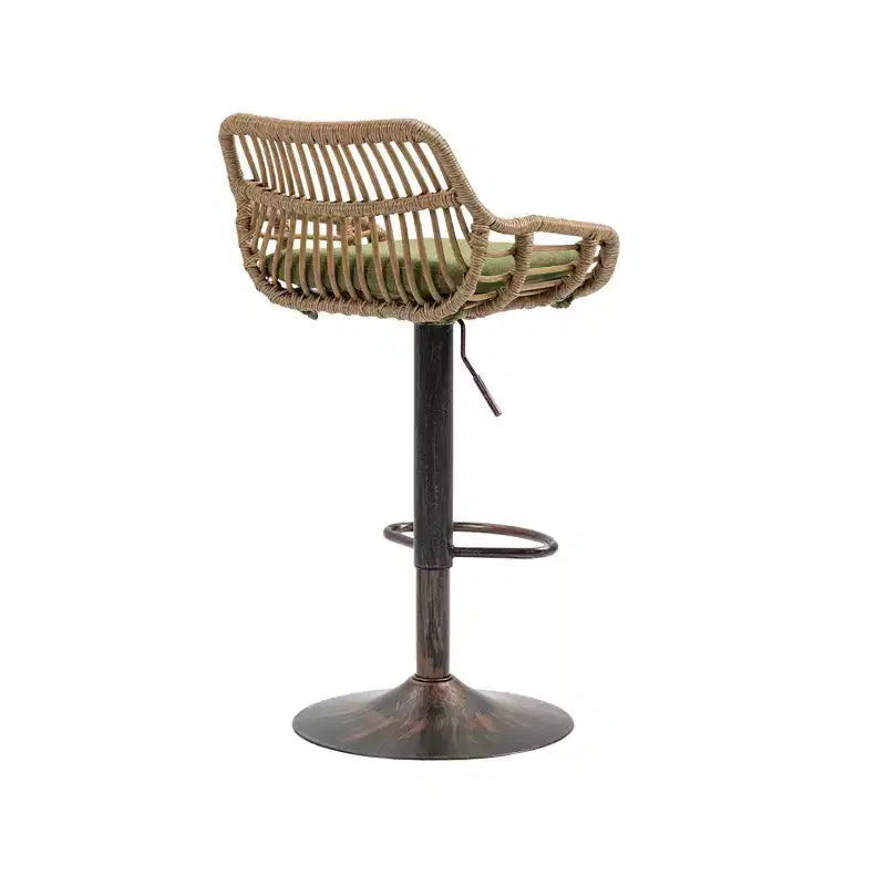 Swivel Rattan Bar Stools Set of 2 - Adjustable Height Metal Base Chairs for Kitchen and Dining Room in Beige