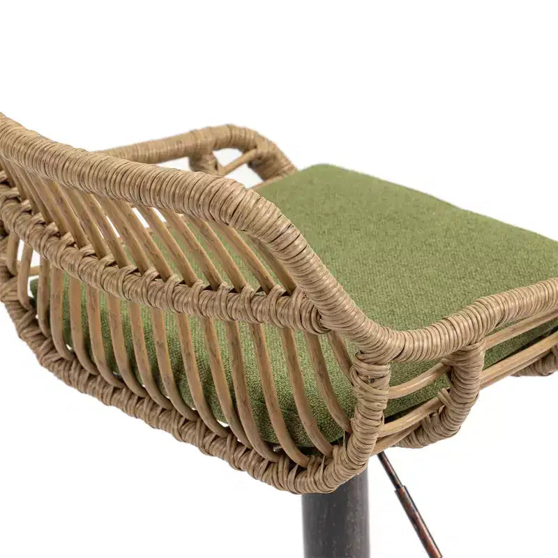 Swivel Rattan Bar Stools Set of 2 - Adjustable Height Metal Base Chairs for Kitchen and Dining Room in Beige
