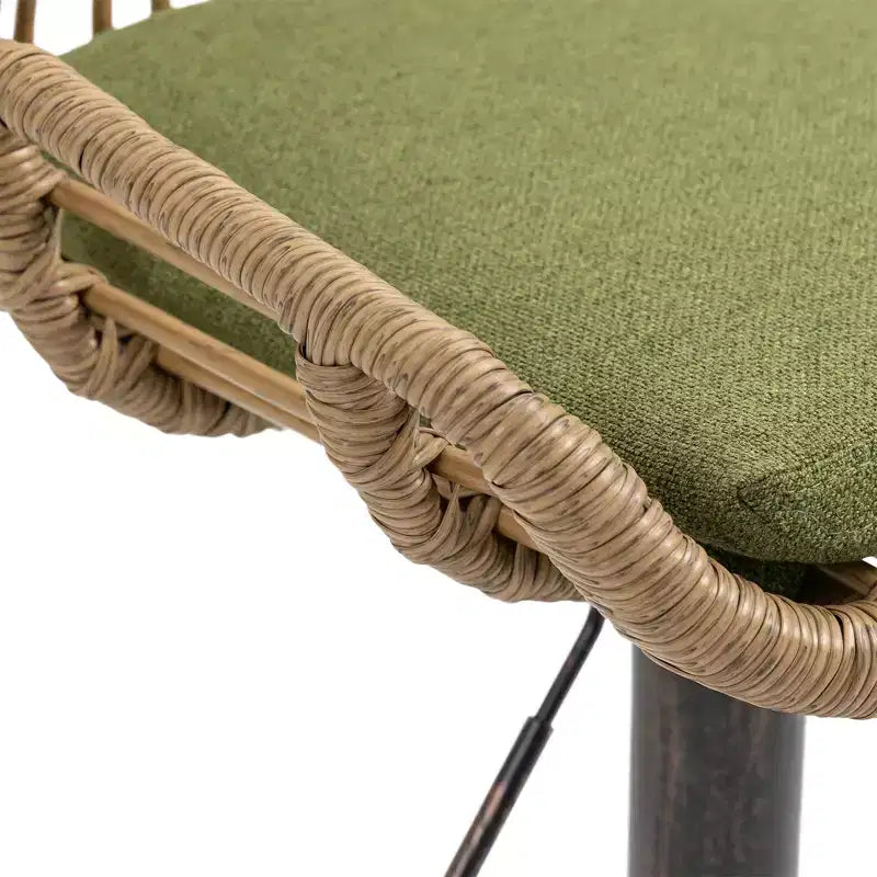Swivel Rattan Bar Stools Set of 2 - Adjustable Height Metal Base Chairs for Kitchen and Dining Room in Beige