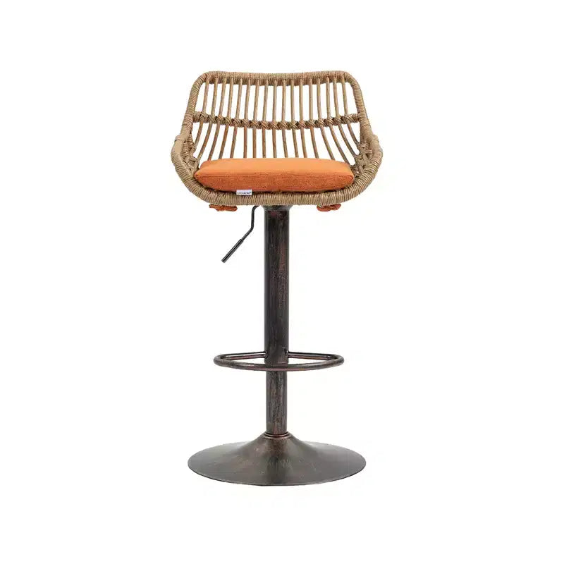 Swivel Rattan Bar Stools Set of 2 - Adjustable Height Metal Base Chairs for Kitchen and Dining Room in Beige