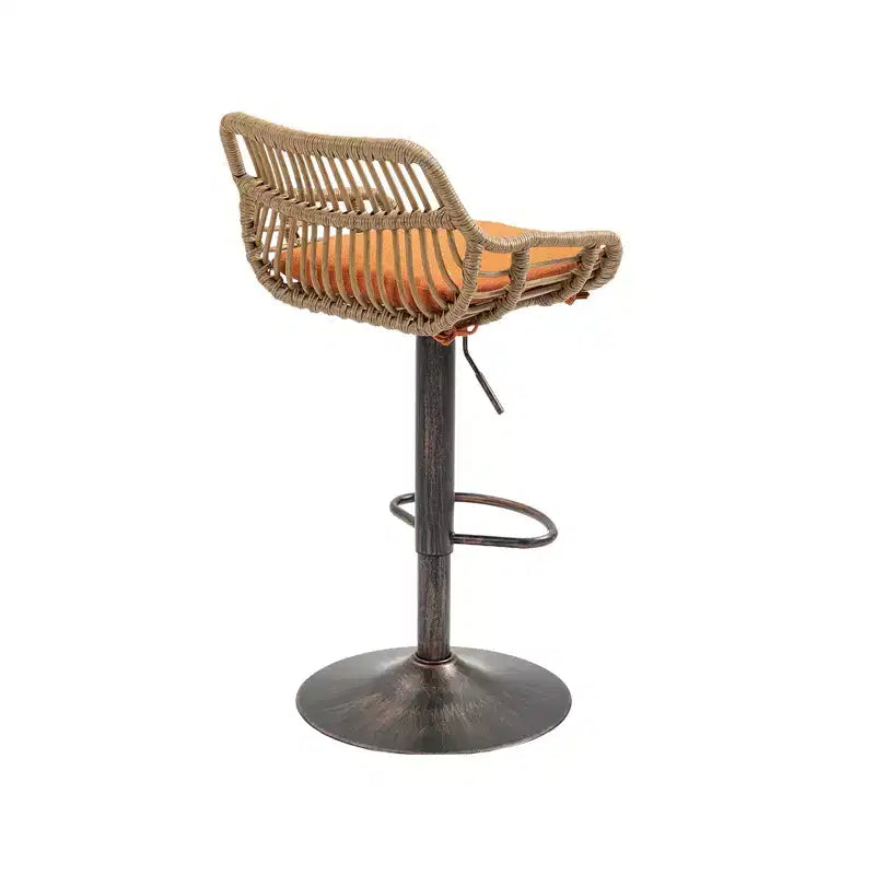 Swivel Rattan Bar Stools Set of 2 - Adjustable Height Metal Base Chairs for Kitchen and Dining Room in Beige