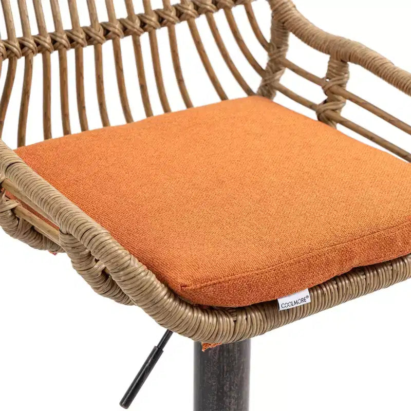 Swivel Rattan Bar Stools Set of 2 - Adjustable Height Metal Base Chairs for Kitchen and Dining Room in Beige