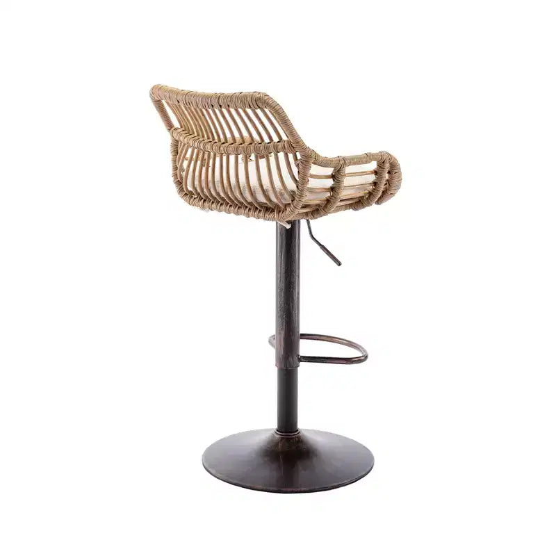 Swivel Rattan Bar Stools Set of 2 - Adjustable Height Metal Base Chairs for Kitchen and Dining Room in Beige