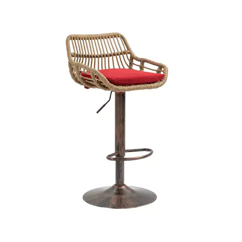 Swivel Rattan Bar Stools Set of 2 - Adjustable Height Metal Base Chairs for Kitchen and Dining Room in Beige
