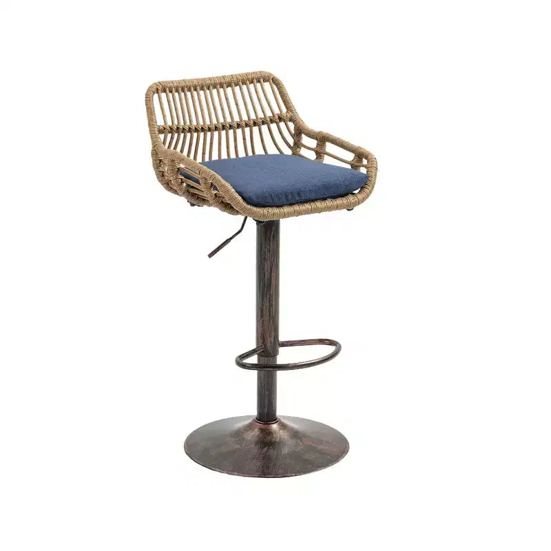 Swivel Rattan Bar Stools Set of 2 - Adjustable Height Metal Base Chairs for Kitchen and Dining Room in Beige