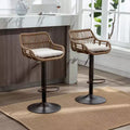 Swivel Rattan Bar Stools Set of 2 - Adjustable Height Metal Base Chairs for Kitchen and Dining Room in Beige