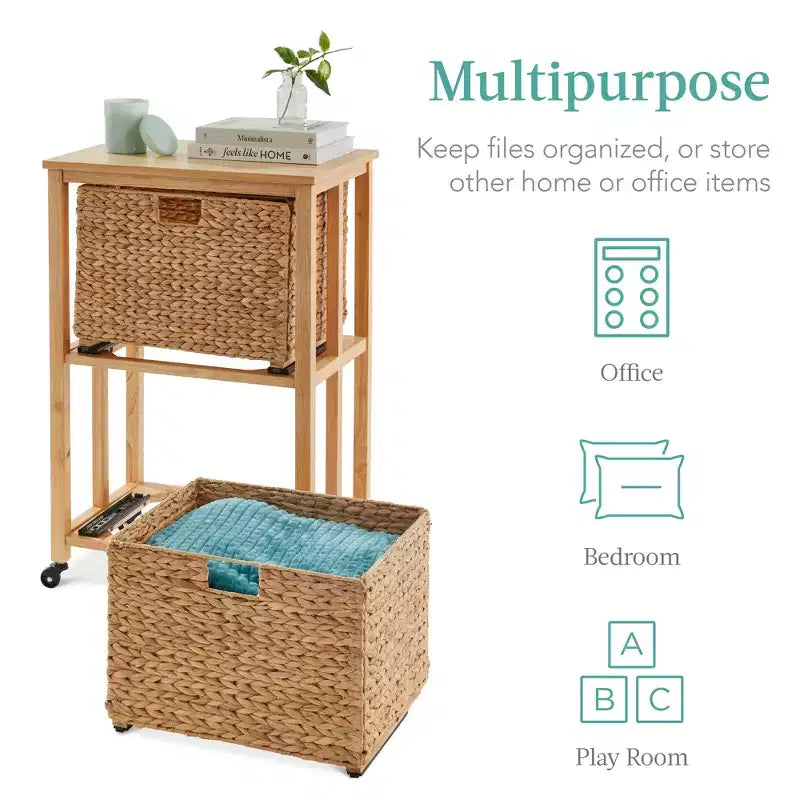 Classeur vertical à roulettes pour la maison, le bureau avec cadre en bois d'hévéa, roulettes verrouillables