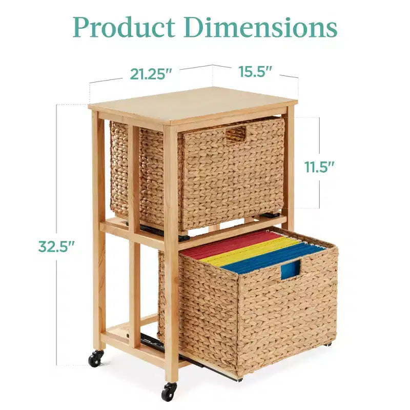Classeur vertical à roulettes pour la maison, le bureau avec cadre en bois d'hévéa, roulettes verrouillables