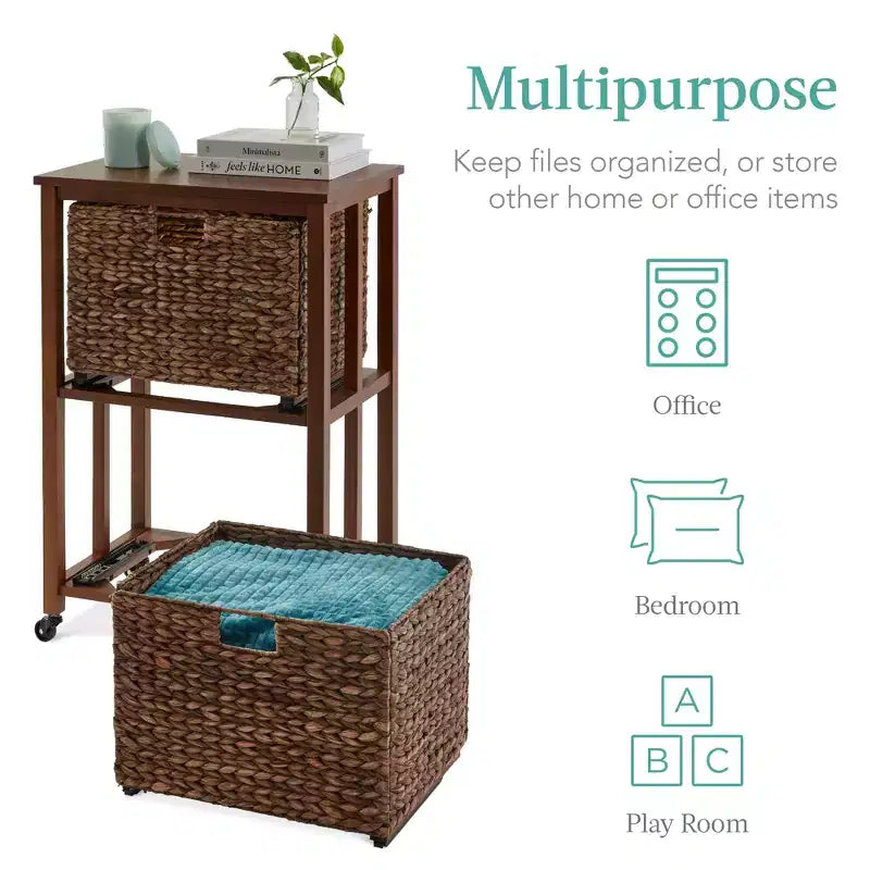 Classeur vertical à roulettes pour la maison, le bureau avec cadre en bois d'hévéa, roulettes verrouillables