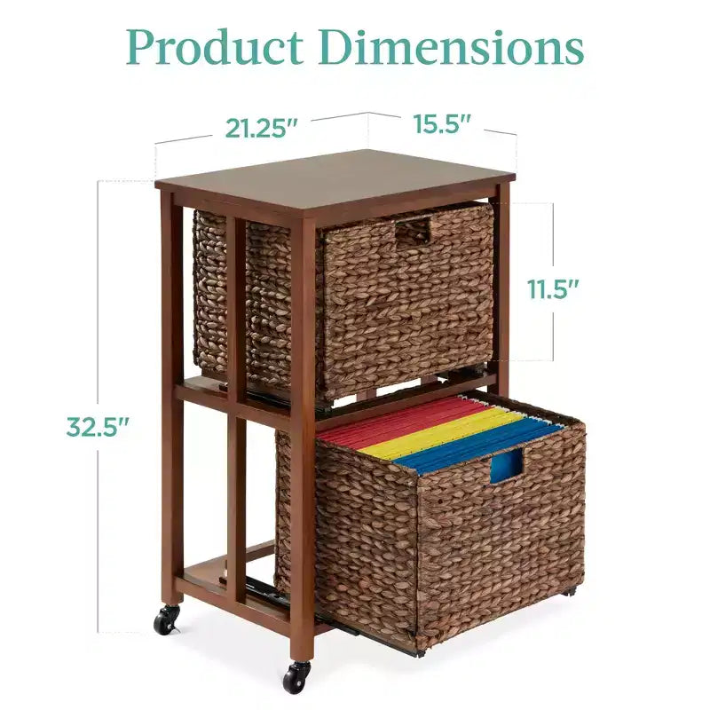 Classeur vertical à roulettes pour la maison, le bureau avec cadre en bois d'hévéa, roulettes verrouillables