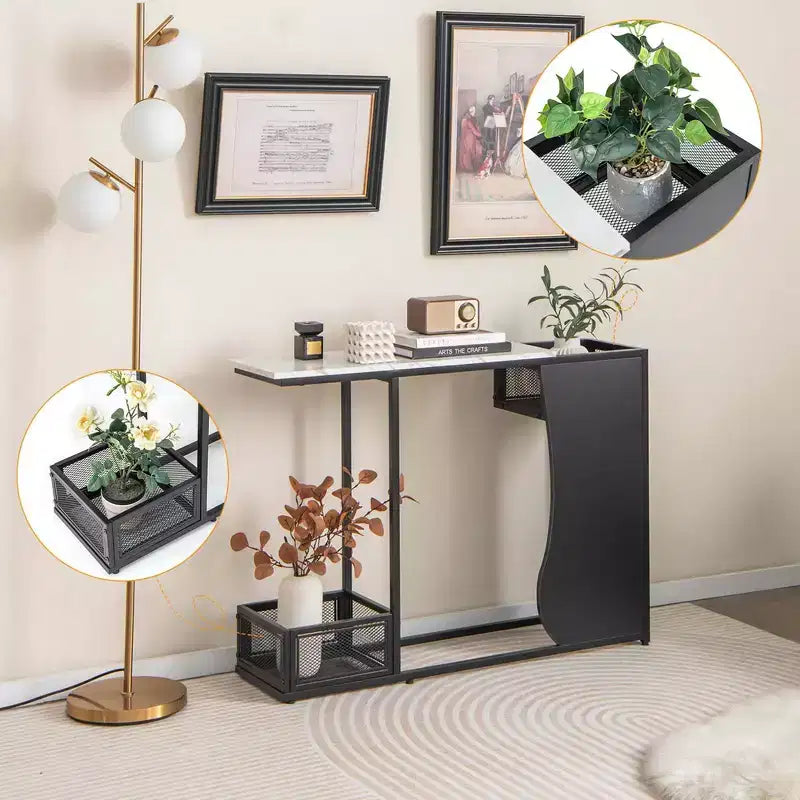 43.5'' Console Table with Faux Marble Top & 2 Storage Compartments Entryway Hallway