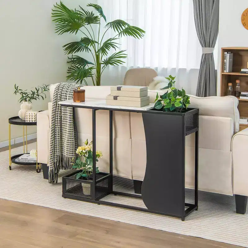 Table console de 110,5 cm avec plateau en faux marbre et 2 compartiments de rangement pour entrée/couloir