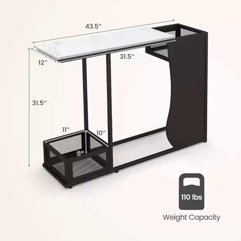 43.5'' Console Table with Faux Marble Top & 2 Storage Compartments Entryway Hallway