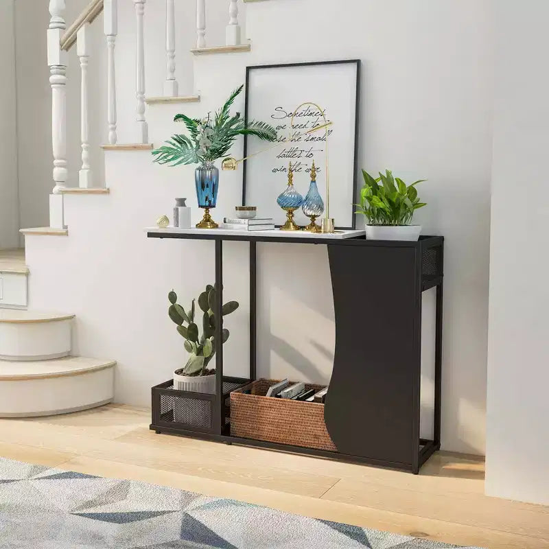43.5'' Console Table with Faux Marble Top & 2 Storage Compartments Entryway Hallway