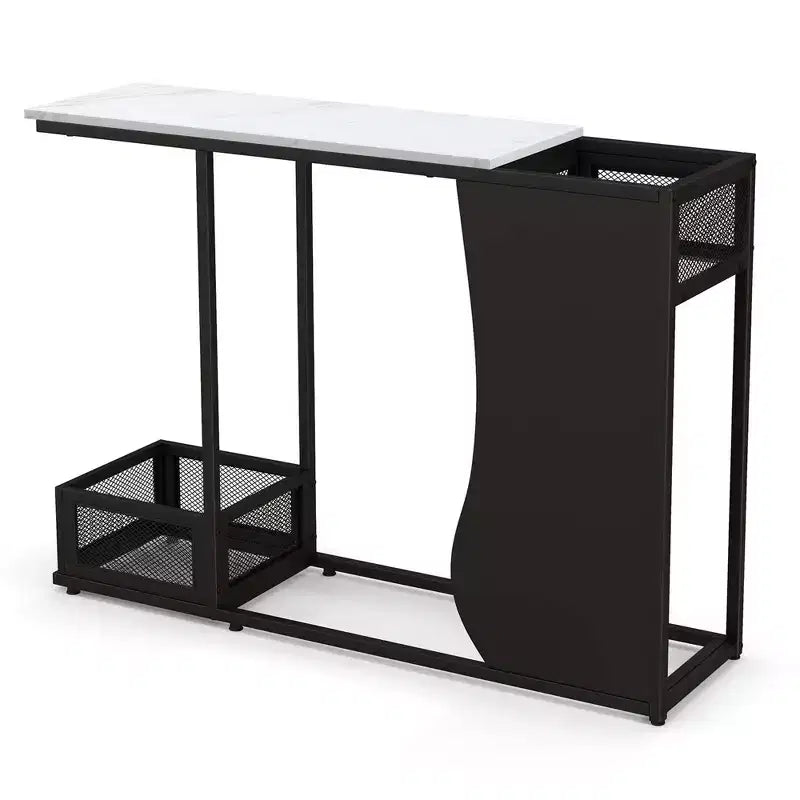Table console de 110,5 cm avec plateau en faux marbre et 2 compartiments de rangement pour entrée/couloir
